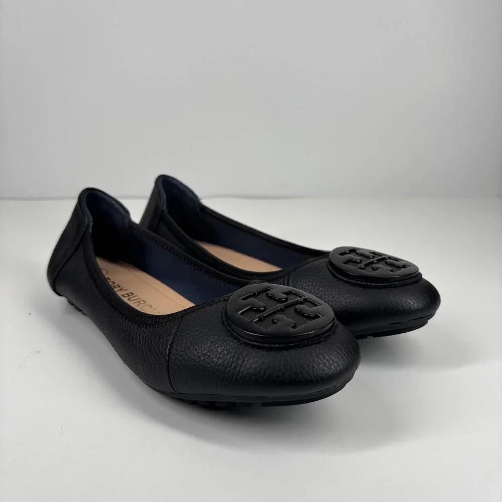 Tory Burch Minnie Women's US 6/36 Perfect Black Leather‎ Travel Ballet Flats